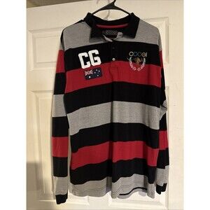 Coogi Polo Shirt Mens L Multicolor Striped Australia Flag Long Sleeve Casual
